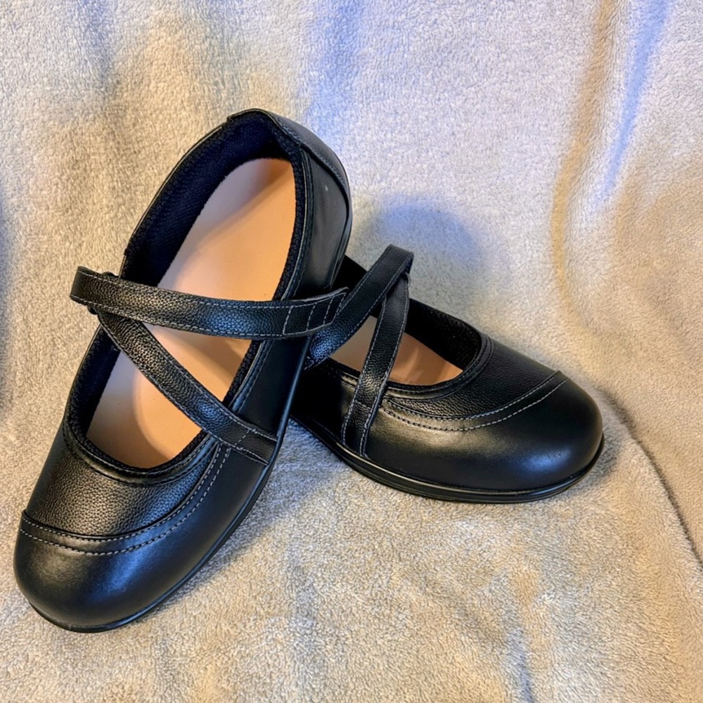 Orthofeet 865 Celina Black Leather Mary Jane Orthopedic Shoes Size 9.5 EE